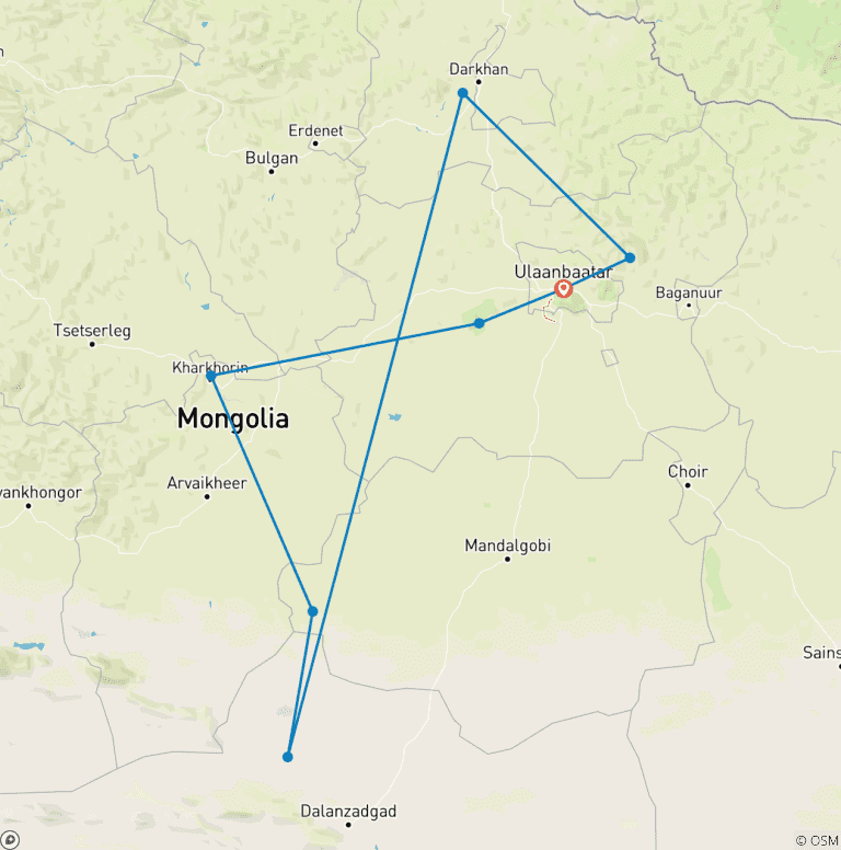 Map of Tailor-Made 10 Days Mongolia Family Tour with Private Guide & Driver