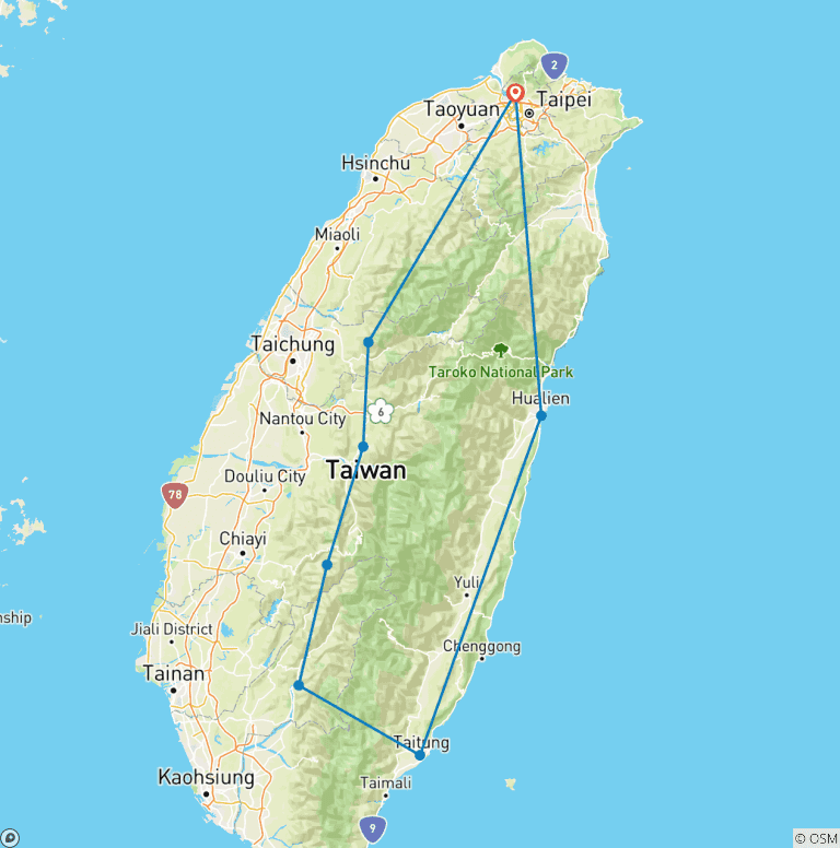 Map of Customized Private Taiwan Tour with Daily Departure