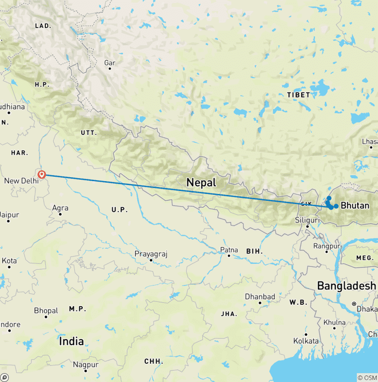 Map of Chomolhari Trek & Buddhist Monasteries