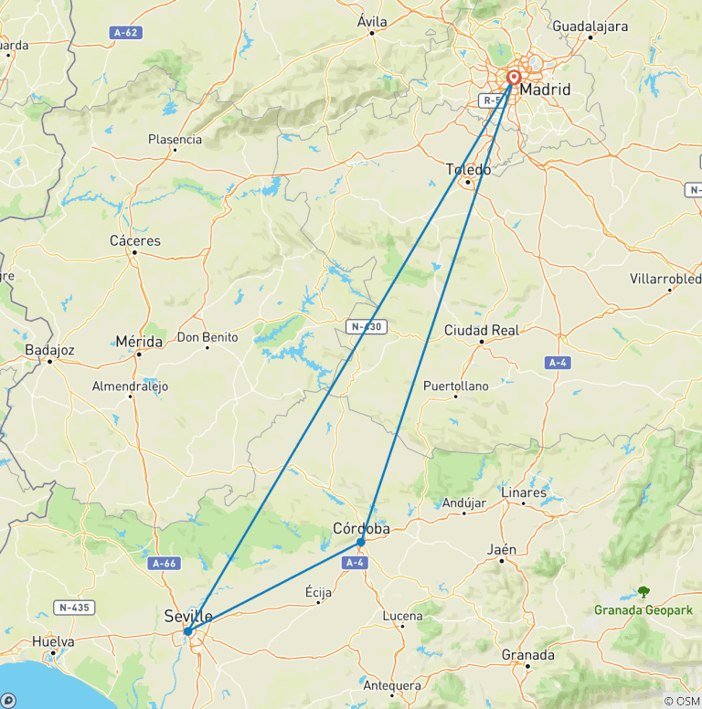 Map of Cordoba & Seville, 3 days on Tuesdays