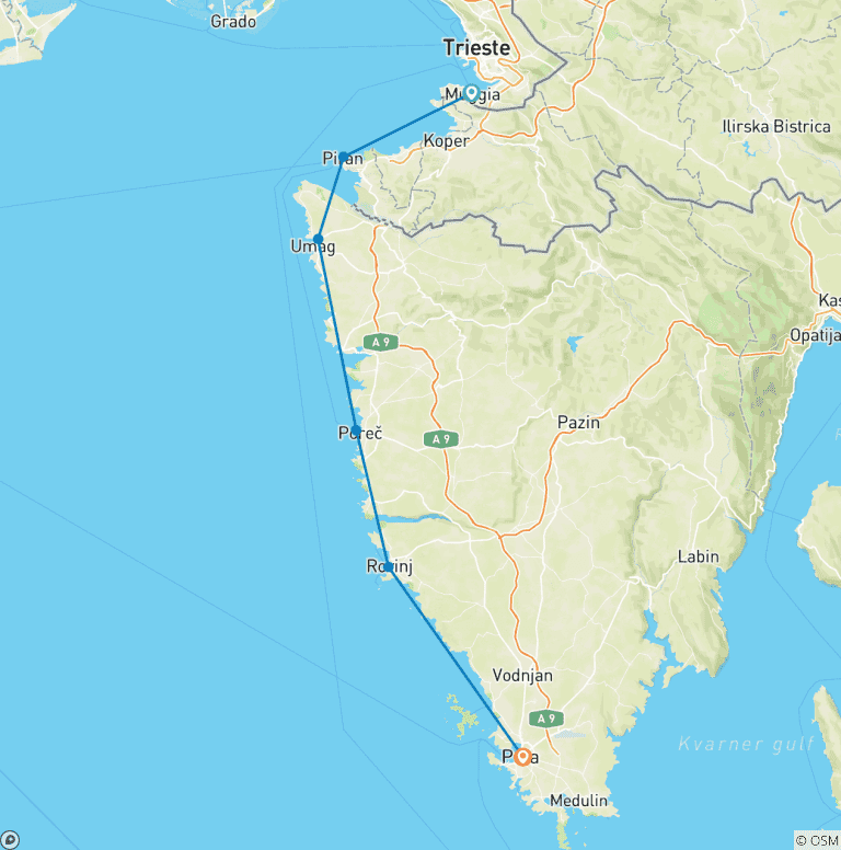 Map of Istria Coastal Tour