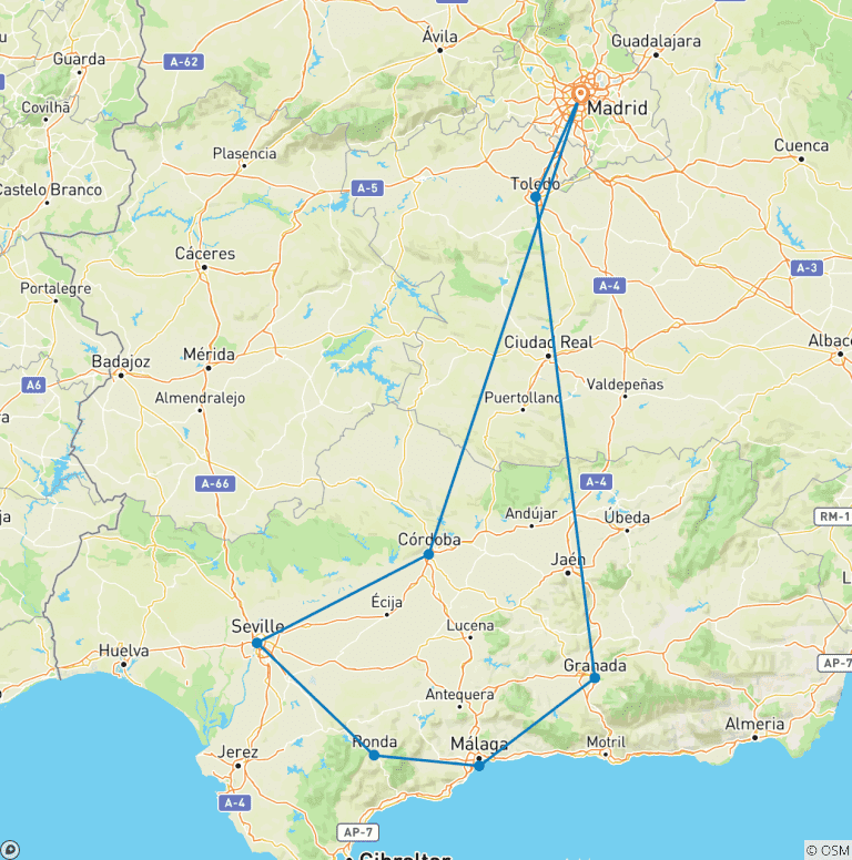 Map of 7-Day Andalucia & Costa del Sol from Madrid