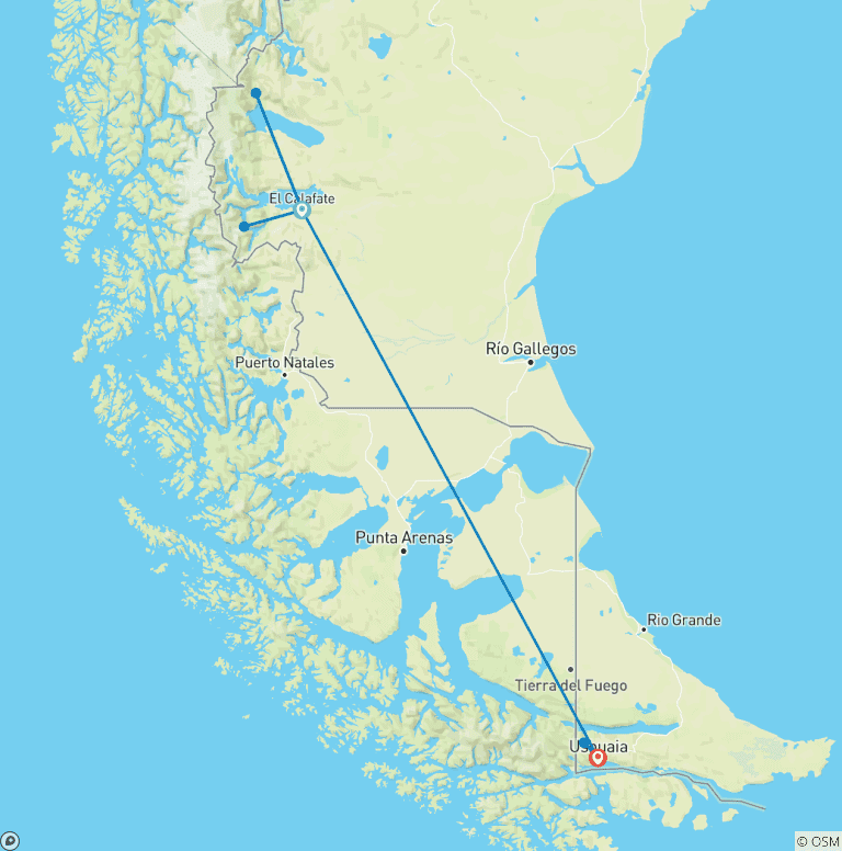 Map of Southern Patagonia: El Calafate, El Chalten & Ushuaia