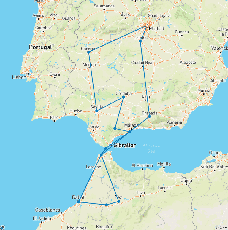 Map of 10-Day Andalucia & Morocco