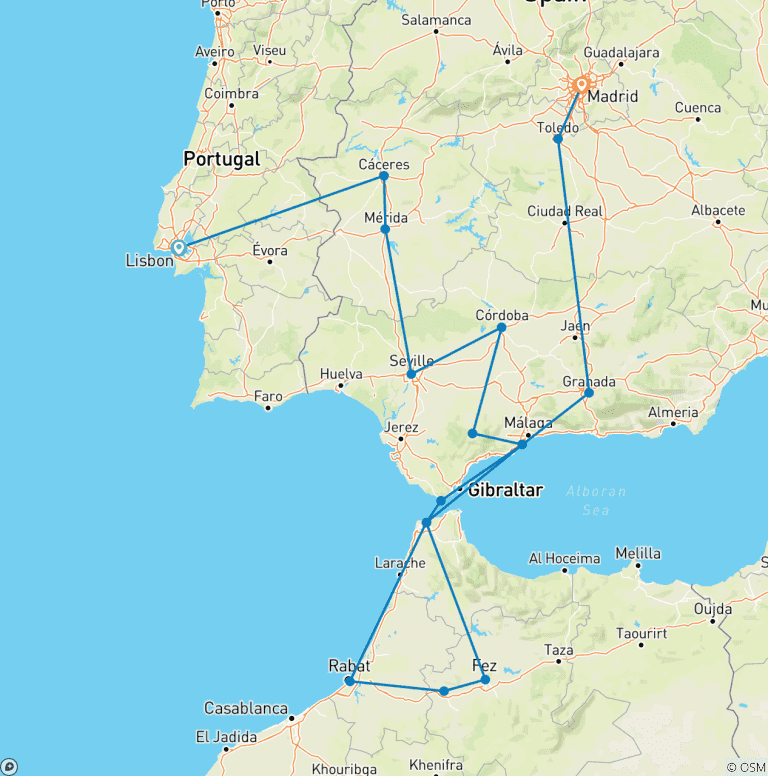 Map of From Lisbon 10-Day Andalucia & Morocco