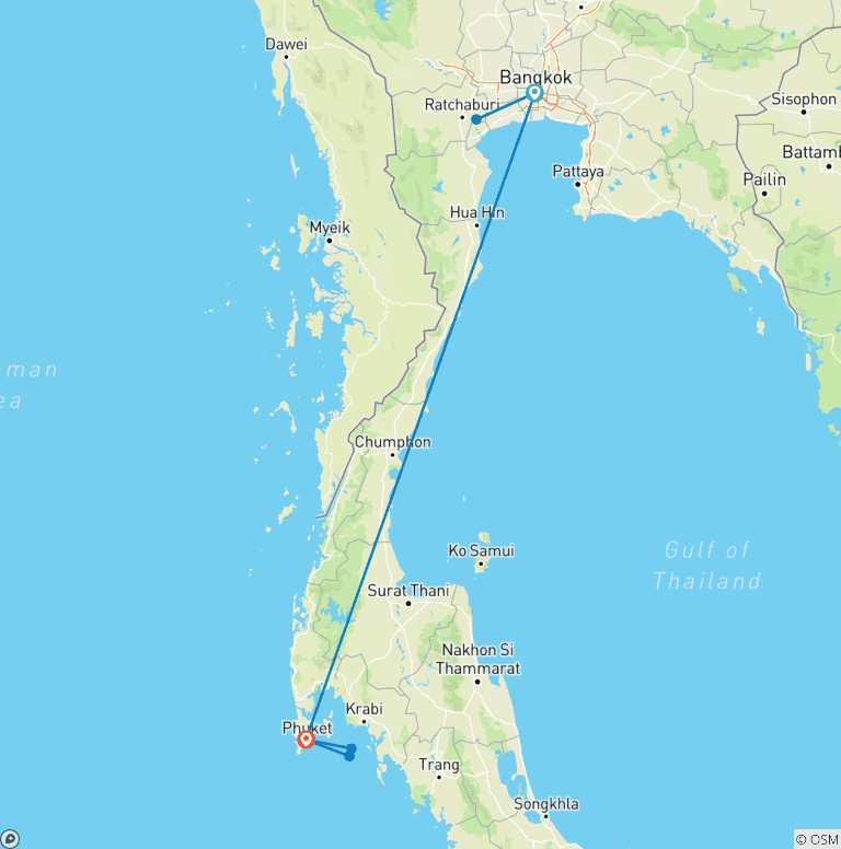 Map of Bangkok Basics & Phuket Beach Break, Small Group Tour