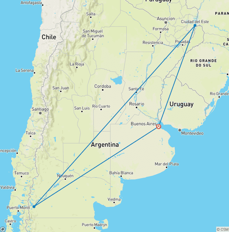 Map of Argentina Triangle: Buenos Aires, Iguazú Falls & Bariloche