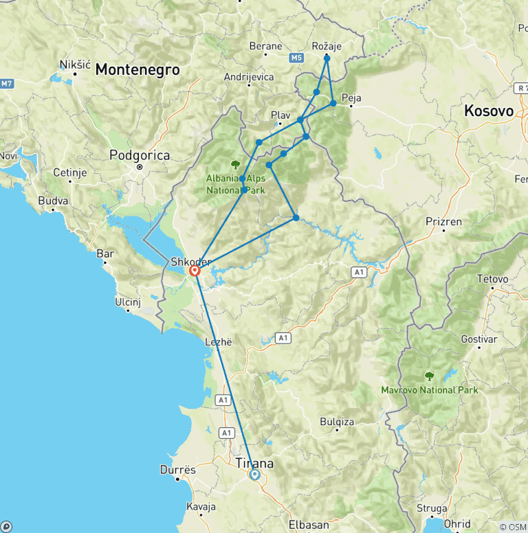 Map of Hike the Balkan Peaks in 12 Days