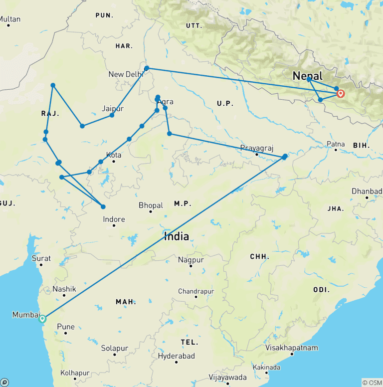 Map of Historical India and Nepal