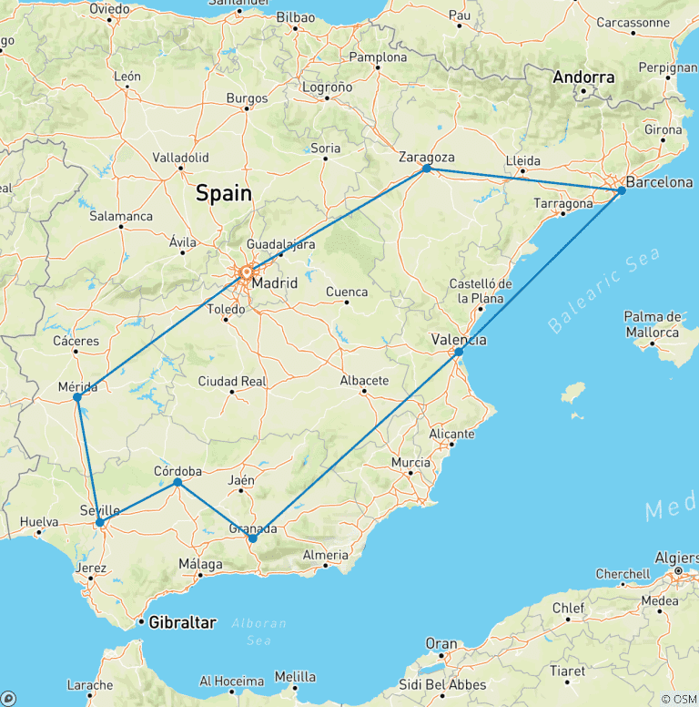 Map of Discovery of Spain - 10 days