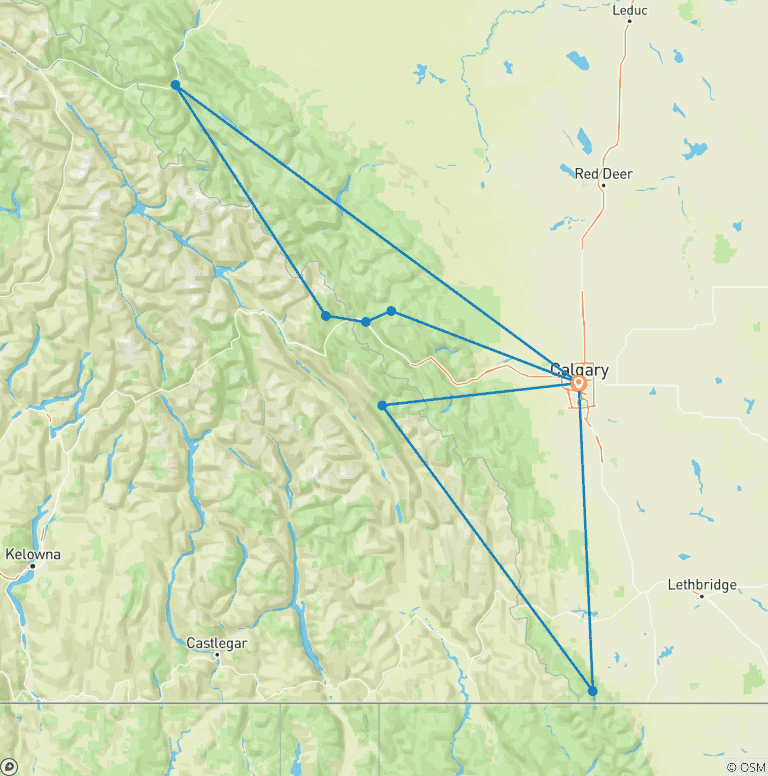 Map of 7-Day Canadian Rockies Tour: Explore Banff, Jasper, Yoho, Kootenay & Waterton National Parks