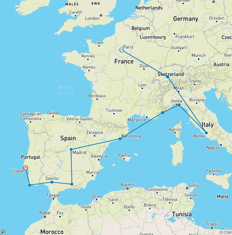 Map of Paris to the Mediterranean: Coasts & Cafés