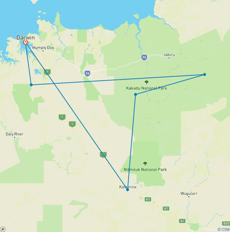 Map of 【Darwin】7 Days Darwin, Kakadu National Park, Katherine Gorge Touring Package