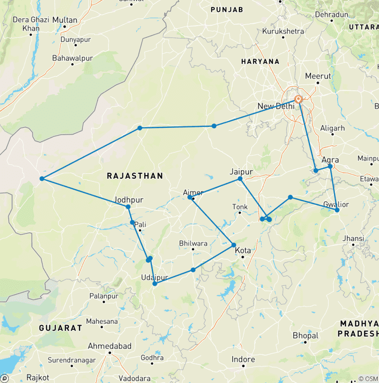 Map of Incredible North India Experience