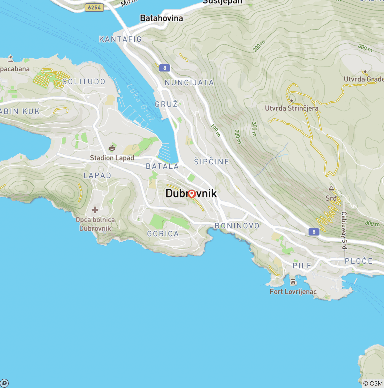 Map of Escape to Dubrovnik 3 Days, Private Tour