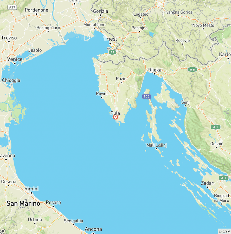 Map of Escape to Pula 3 Days, Private Tour