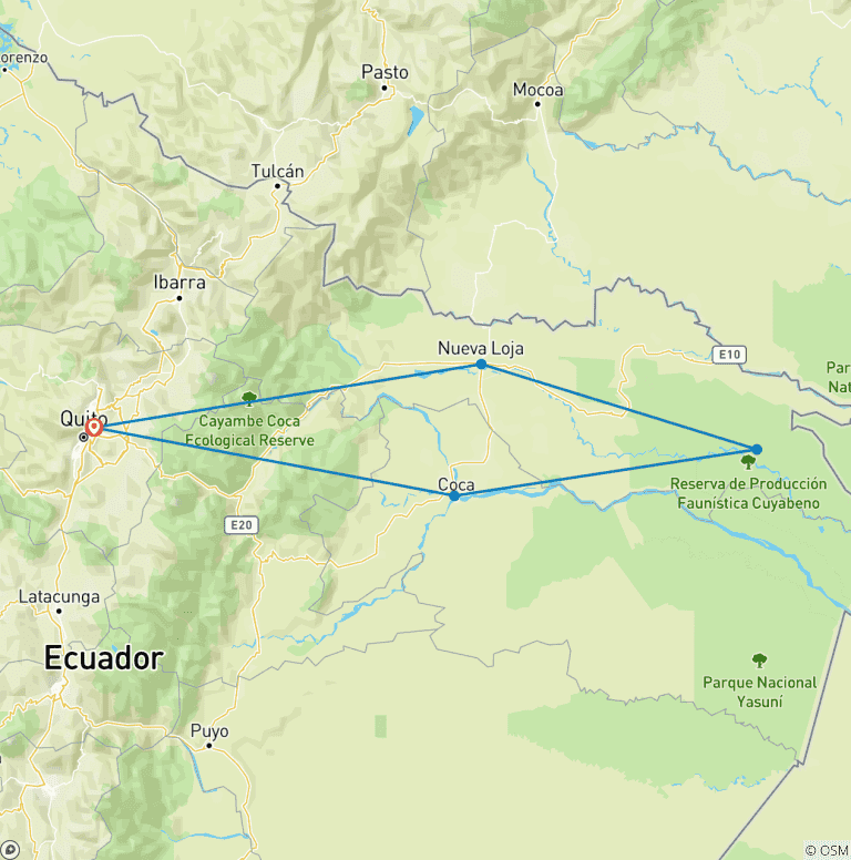 Map of Ecuador Cuyabeno Adventure 6 Days Tour