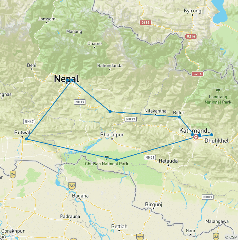 Map of Nepal 12 Days Tour