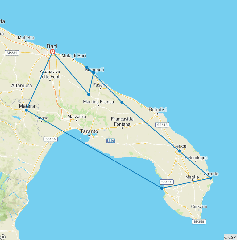 Map of PUGLIA & MATERA - 7 DAYS/6NIGHTS