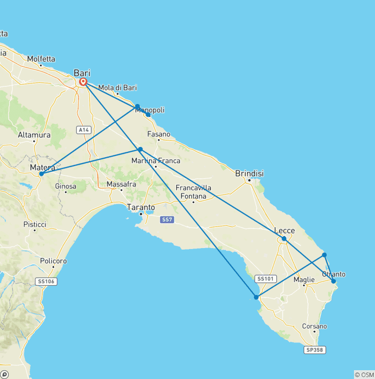 Map of 7-Day Puglia & Matera Explorer (Age 21 To 41)