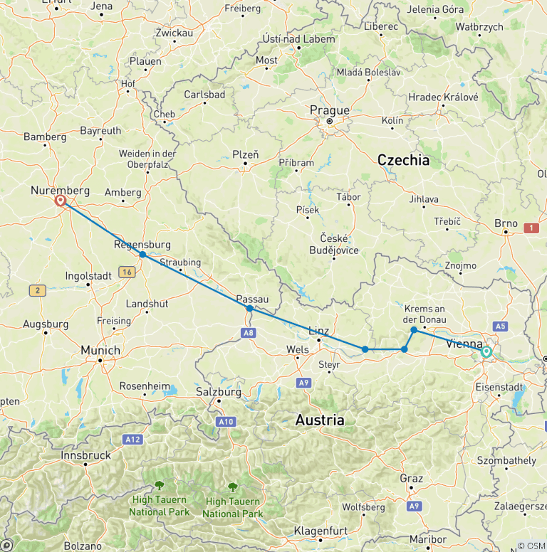 Map of Christmastime on the Danube (Westbound) 2026