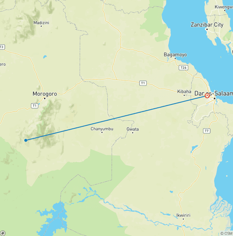 Map of Discove Our Top Best 4-Day Private Mid-Range Safari from Dar es Salaam to Mikumi, Udzungwa, Sanje Waterfalls & Maasai Culture