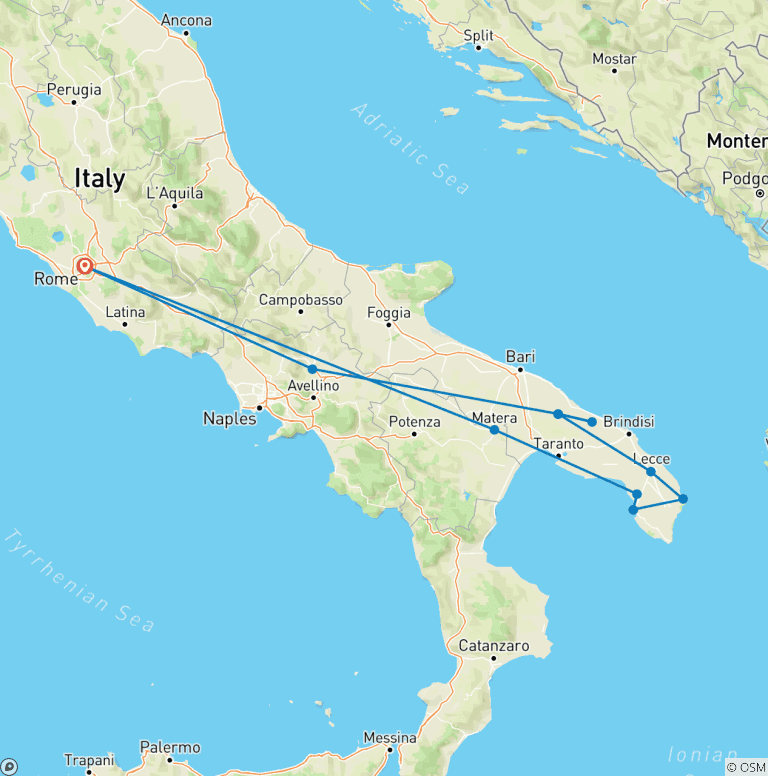 Map of Puglia Private Experience (including Matera): Great landscapes and rural heritage