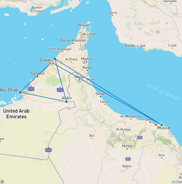 Map of The UAE Complete - Escorted Tour in 4* Hotels – Full Board Plan
