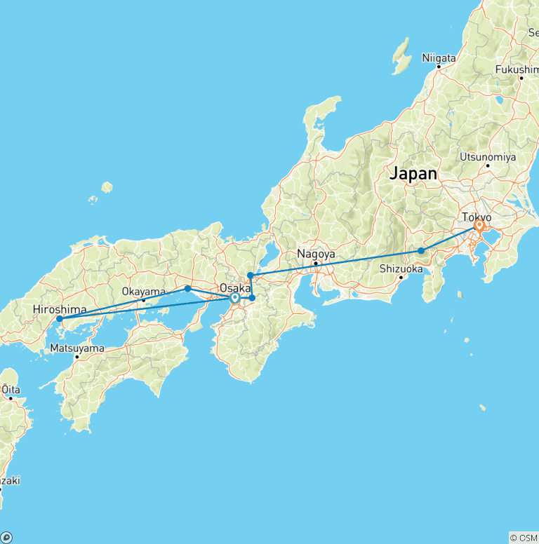 Map of Japan Golden Route with Hiroshima 2025-2026