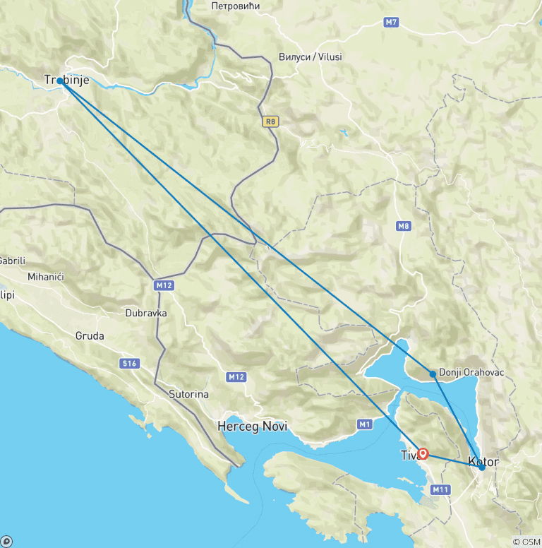 Map of Bosnia+Montenegro Discovery 2 day Mini Tour from Tivat.