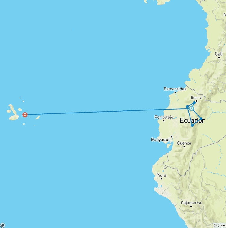 Map of 14 Days in Ecuador Highlights Amazon and Galapagos Islands