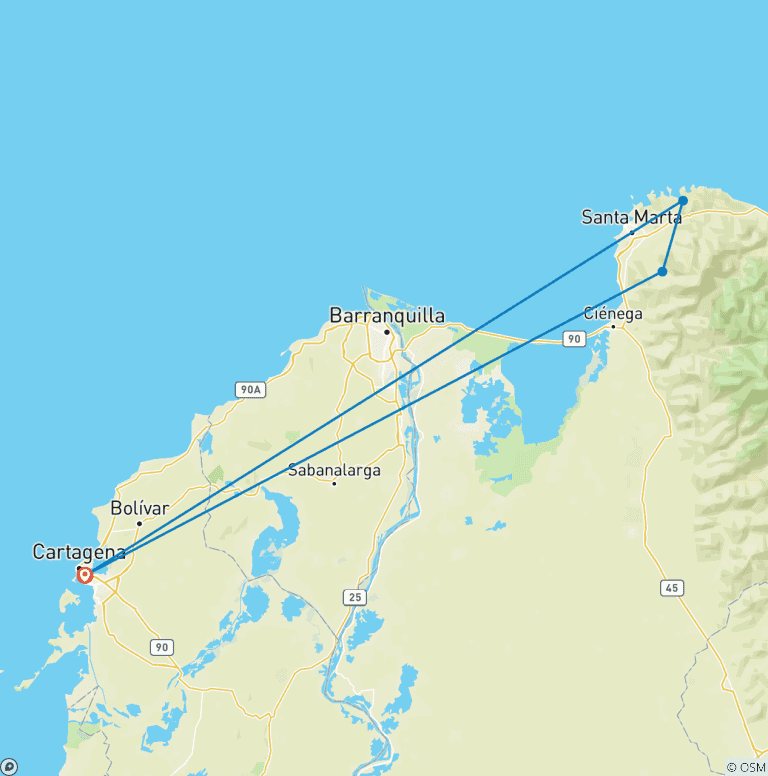 Map of 7 Days -Untouched Colombian Caribbean: A Week of Nature’s Best-Kept Secrets