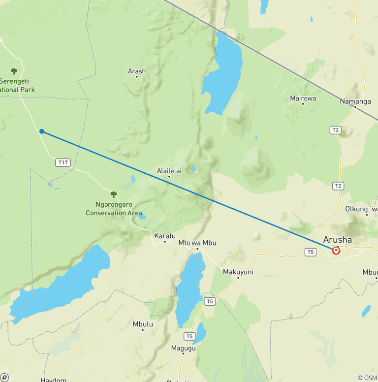 Map of 3 Days – Serengeti Joining group safari