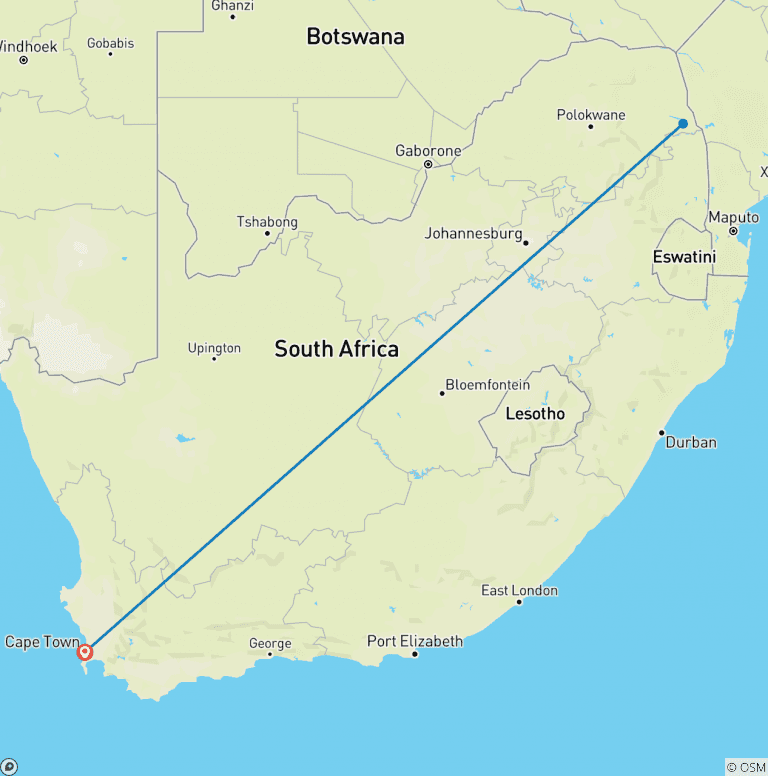 Map of 3 Days Best Ever Kruger National Park Safari from Cape Town