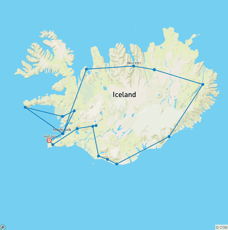 Map of 10 Days Complete Iceland Summer | Ring-Road, Snæfellsnes Peninsula & Roundtrip airport transfer (Group Tour)