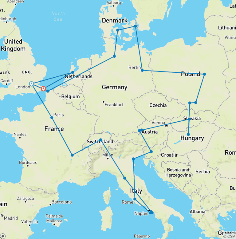 Map of European Vistas (Start London)