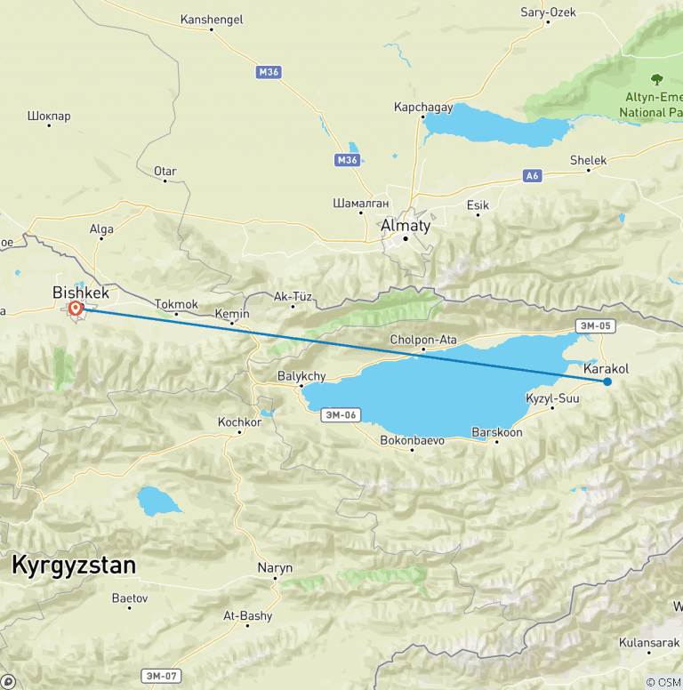 Map of Trek the wild Tian Shan Mountains of Kyrgyzstan