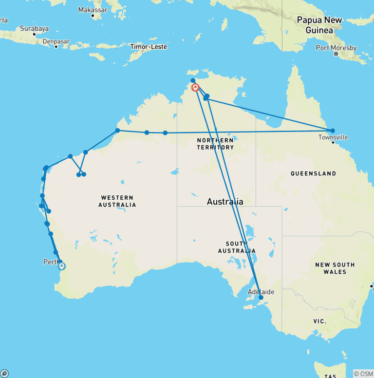 Map of Wonders of the West Coast and Kimberley (2026/2027)