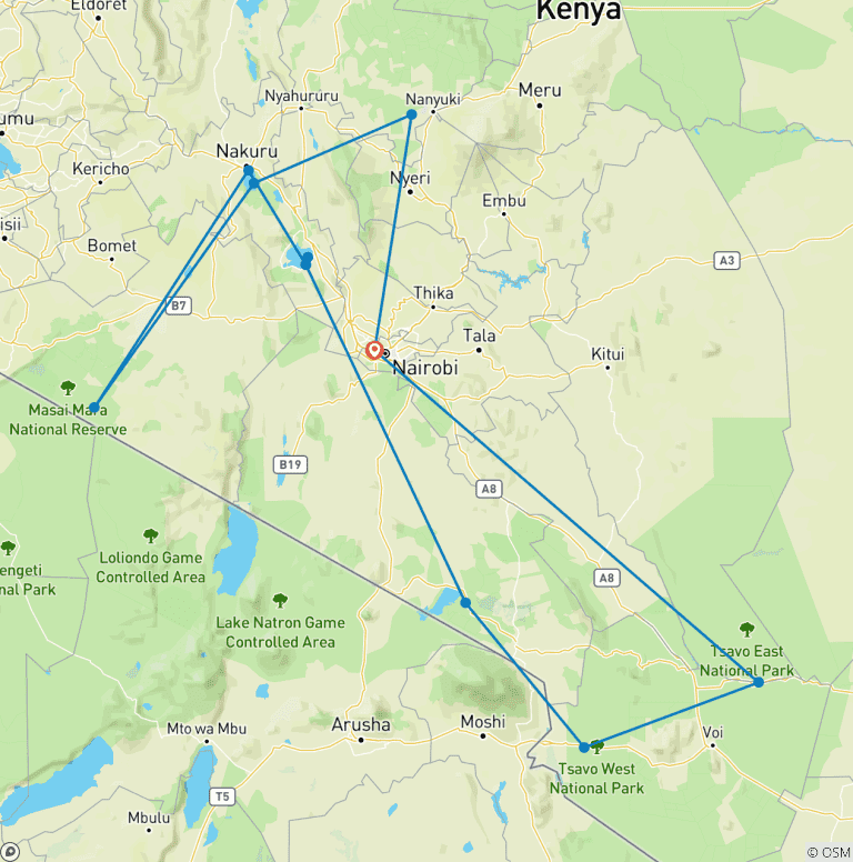 Map of 14 Days Best of Kenya Wildlife Private High End Luxury Safari