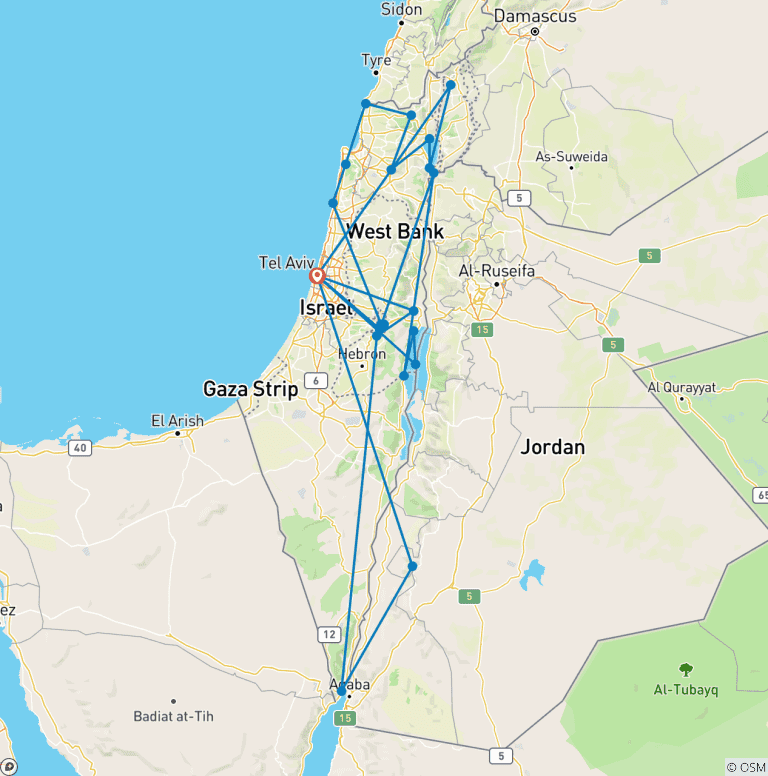 Map of Biblical Israel and Jordan 7 days (Single, 3* Hotel)