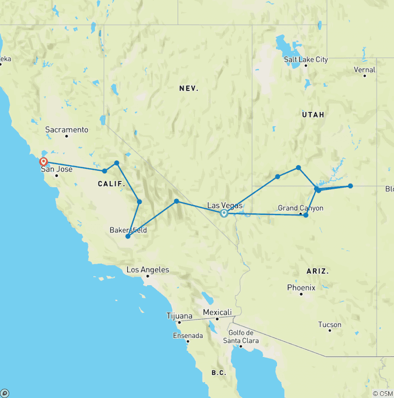 Map of Zion to San Francisco Adventure