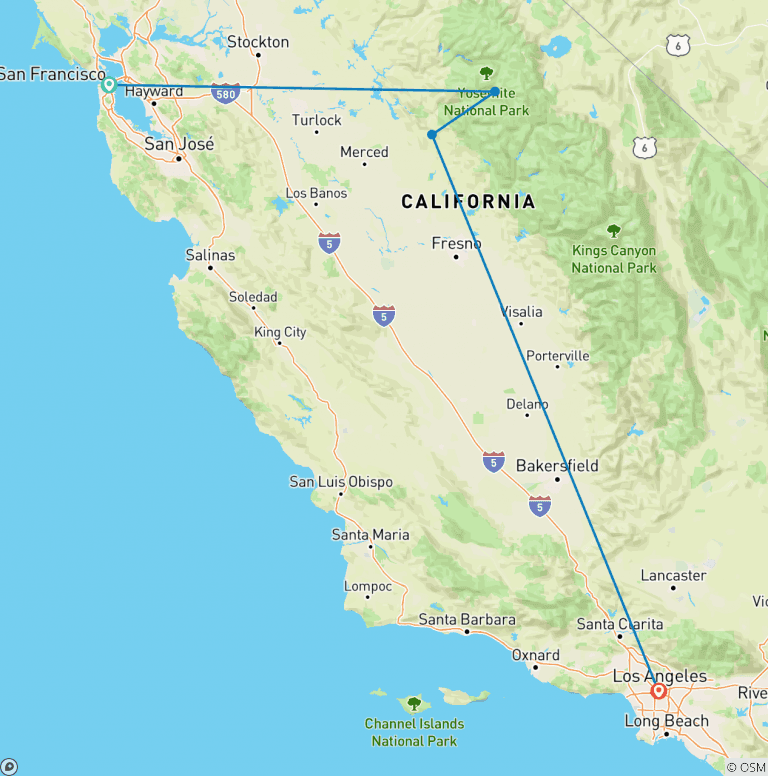 Map of USA Road Trip — Yosemite Hiking & Cali Surfing