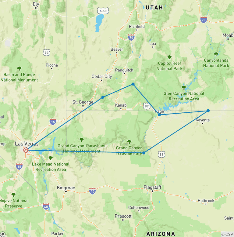 Map of Best of Utah & Arizona National Parks