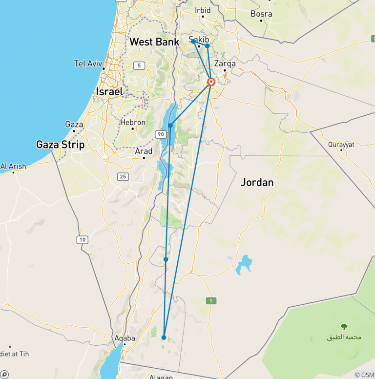 Map of Essential Jordan (4 Star Hotels)
