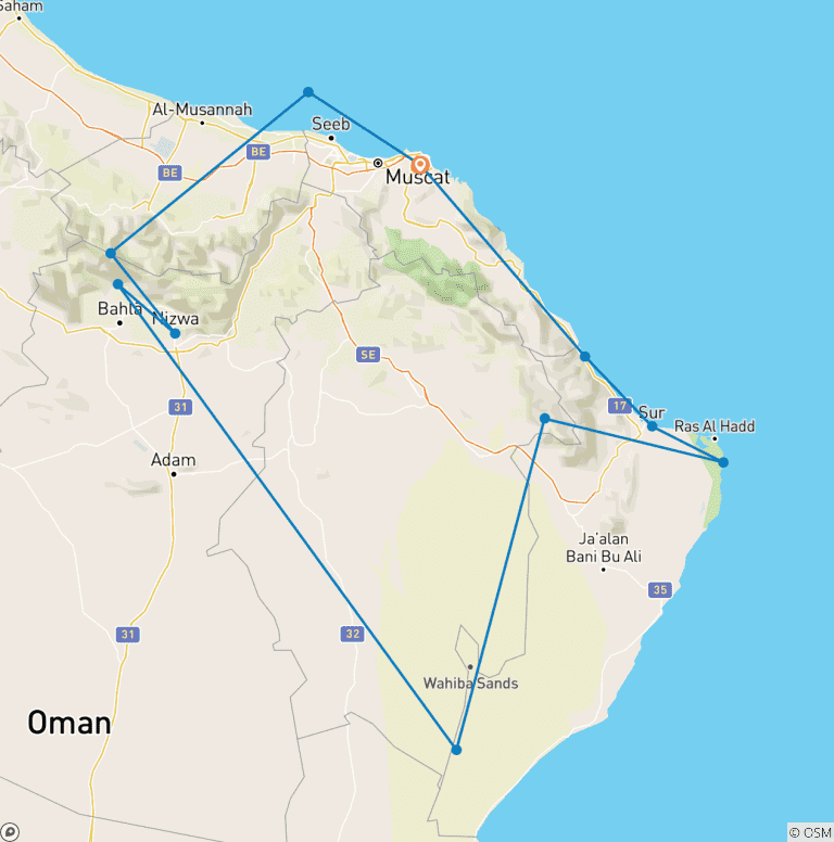 Map of The Ultimate Oman Private Adventure