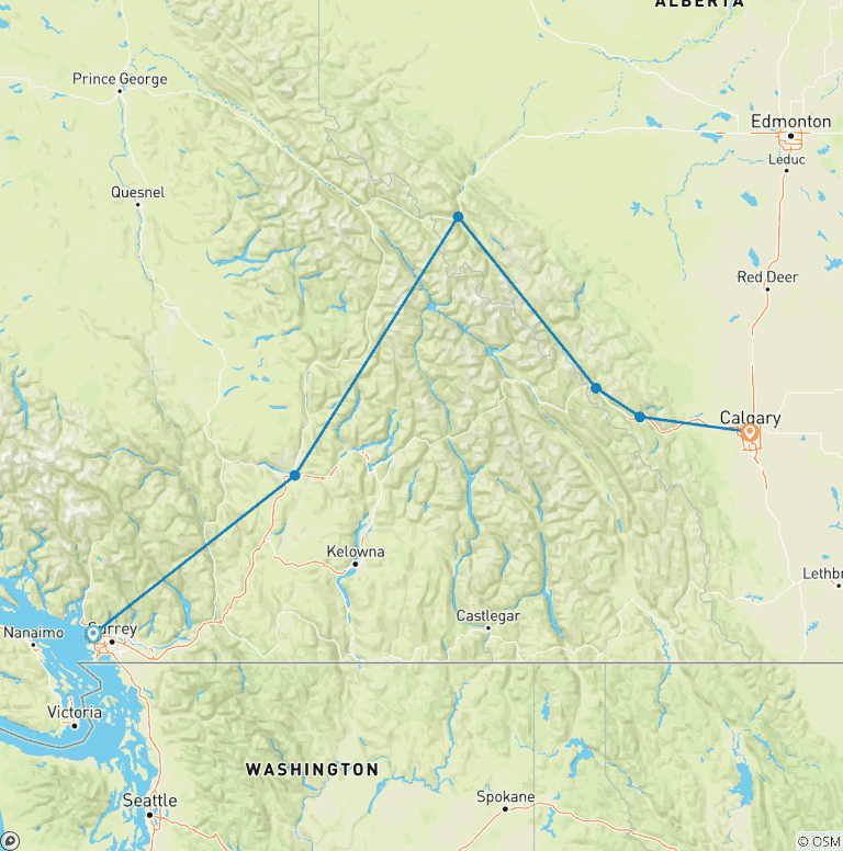 Map of 7-day Winter VIA Experience (Vancouver To Jasper) Vacation Package (ends In Calgary)
