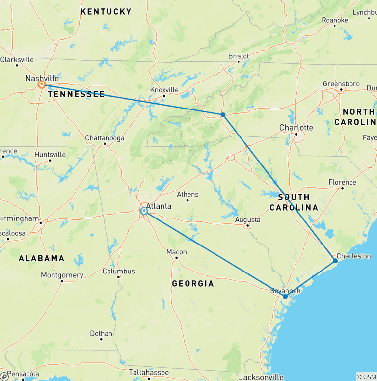 Map of Georgia History Trail to Nashville 