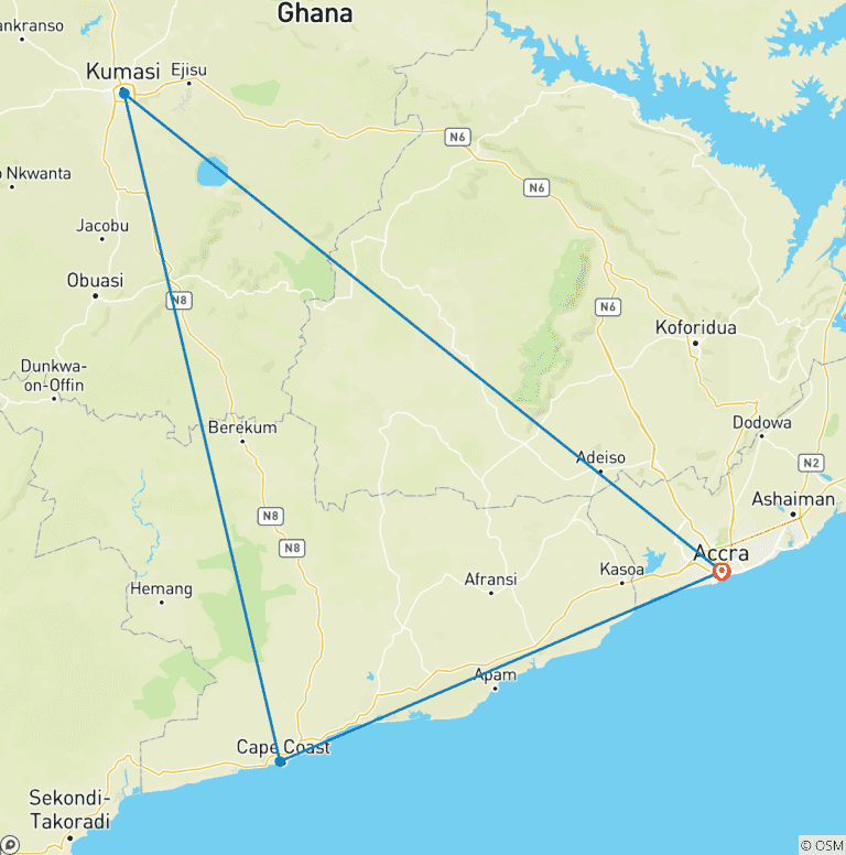 Map of Ghana Historical Tour – 7 Days