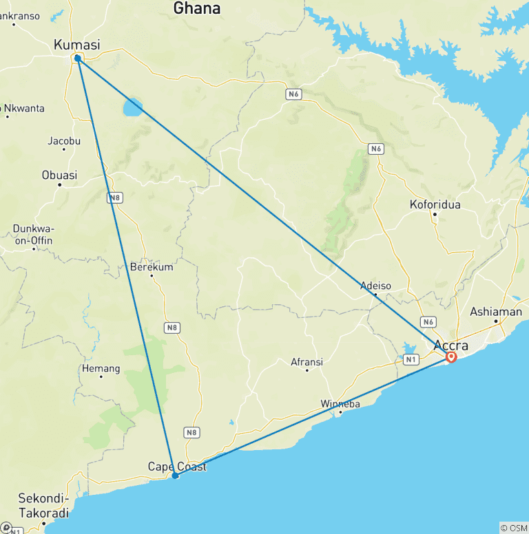 Map of Ghana Historical Tour – 7 Days
