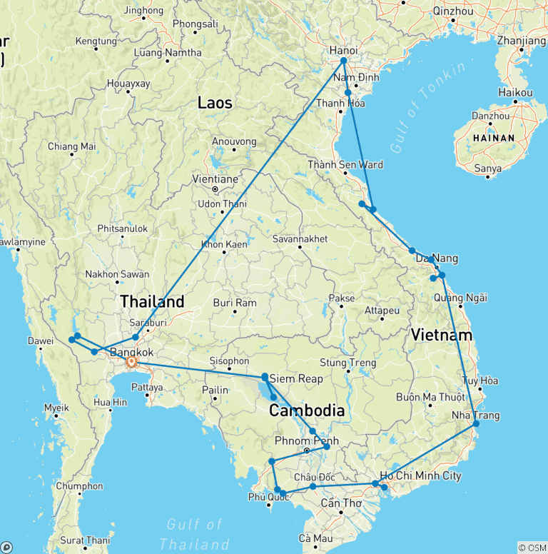 Map of The Most Southeast Asia: Thailand, Vietnam & Cambodia